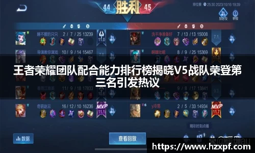 王者荣耀团队配合能力排行榜揭晓V5战队荣登第三名引发热议